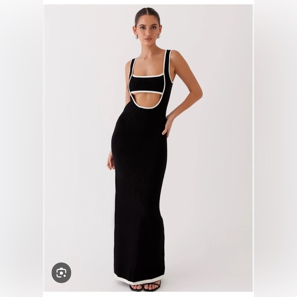Black sleeveless maxi dress, knit with white trim, Peppermayo, S/M, NWT - Picture 5 of 5